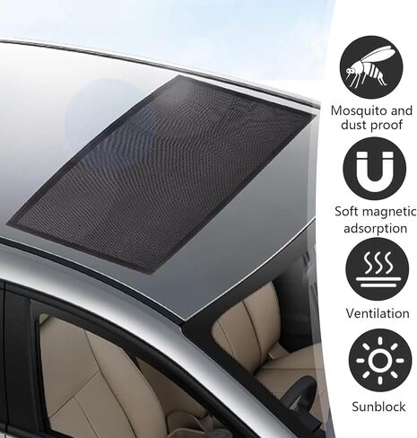 Car Roof Sunroof Sunshade Net, Outdoor Cooling Camping Skylight Ventilation Net, 39.37" x 25.59" Adsorption Sunscreen Heat Insulation Protective Mesh, Universal for Most Vehicles (Black) in Kuwait