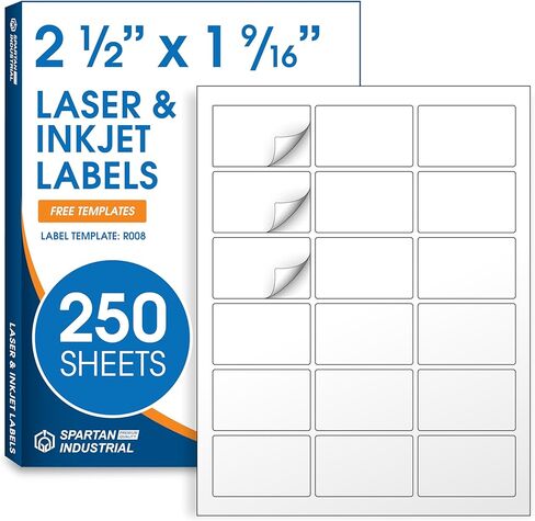 2.5" X 1.563" Matte White Printable Product Labels (30 Sheets, 540 Stickers) Bottle and Jar Labels, Packaging Stickers for Laser & Inkjet Printers - Spartan Industrial Template R008 in Kuwait
