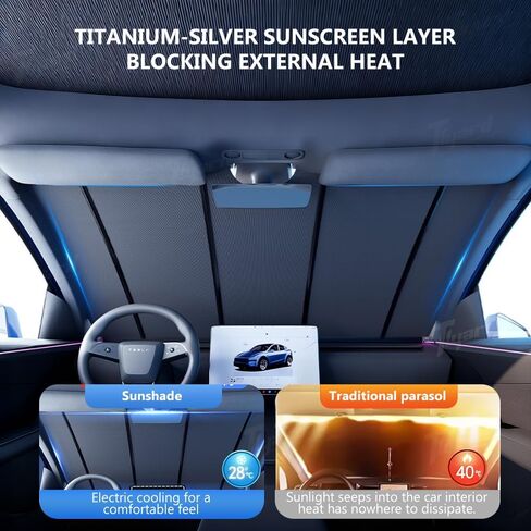 Automatic Lifting Car Windshield Sunshade for Tesla Model Y/Y Juniper, Model 3/3 Highland, Tesla Electric Windshield Sunshade, Auto-Retractable One-Touch Control Smart Sunshade in Saudi Arabia