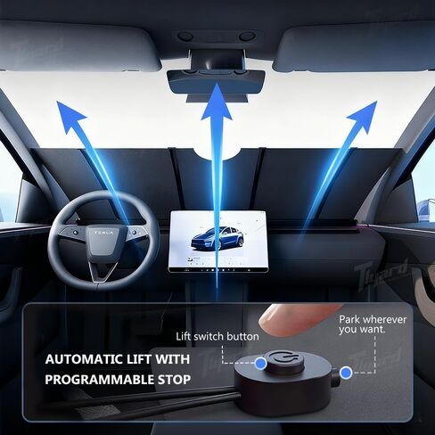 Automatic Lifting Car Windshield Sunshade for Tesla Model Y/Y Juniper, Model 3/3 Highland, Tesla Electric Windshield Sunshade, Auto-Retractable One-Touch Control Smart Sunshade in Saudi Arabia