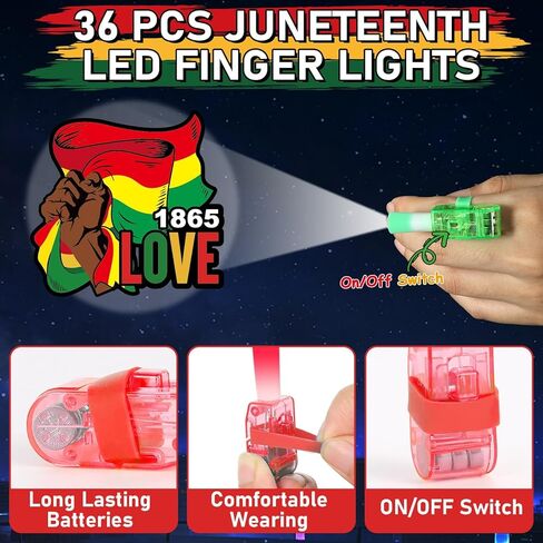 36 قطعة من أضواء أصابع Juneteenth LED للحفلات Juneteenth تتوهج في الظلام تضيء ضوء الإصبع يوم الحرية تحت عنوان مجموعة كبيرة لحفلات أعياد الميلاد وحقيبة الهدايا وجائزة هدايا عيد الميلاد in Kuwait