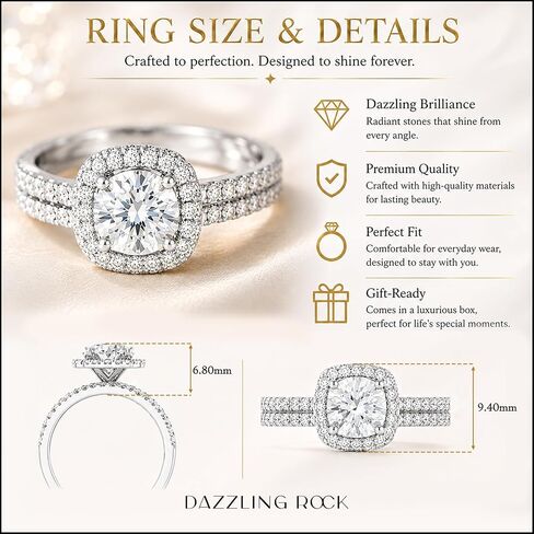Dazzlingrock Collection GRA Certified D Color VVS1 1.50 Cttw Round Moissanite Halo Bridal Wedding Ring Set for Women in 925 Sterling Silver in Saudi Arabia