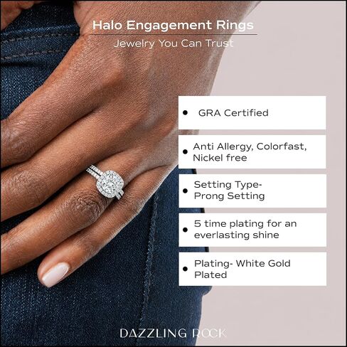 Dazzlingrock Collection GRA Certified D Color VVS1 1.50 Cttw Round Moissanite Halo Bridal Wedding Ring Set for Women in 925 Sterling Silver in Saudi Arabia