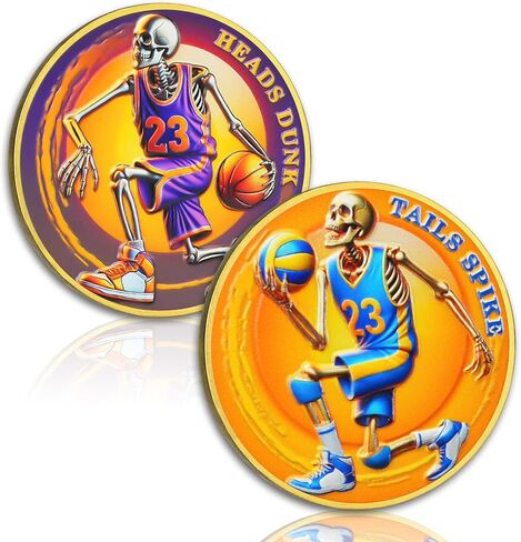 Sport Skeleton Flip Coin, Heads Dunk and Tails Spike Decision Coin | Referee Portable Zinc Alloy Equipment with Case - Referee Accessory for Soccer Basketball Volleyball Baseball Training Matchs in Saudi Arabia