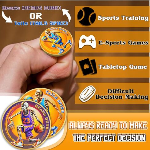 Sport Skeleton Flip Coin, Heads Dunk and Tails Spike Decision Coin | Referee Portable Zinc Alloy Equipment with Case - Referee Accessory for Soccer Basketball Volleyball Baseball Training Matchs in Saudi Arabia