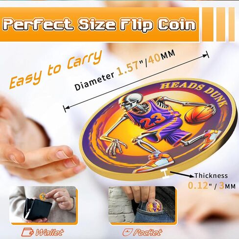 Sport Skeleton Flip Coin, Heads Dunk and Tails Spike Decision Coin | Referee Portable Zinc Alloy Equipment with Case - Referee Accessory for Soccer Basketball Volleyball Baseball Training Matchs in Saudi Arabia