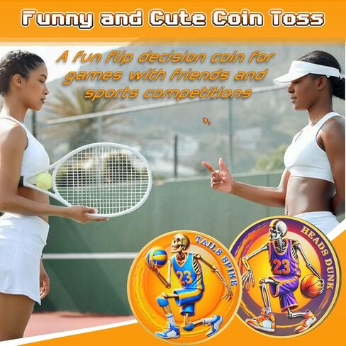 Sport Skeleton Flip Coin, Heads Dunk and Tails Spike Decision Coin | Referee Portable Zinc Alloy Equipment with Case - Referee Accessory for Soccer Basketball Volleyball Baseball Training Matchs in Saudi Arabia