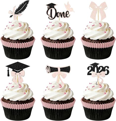 AXEN 48Pcs 2026 Graduation Cupcake Toppers, Class of 2026 Cupcake Topper Graduation Party Decorations Supplies - Black&Gold in Kuwait