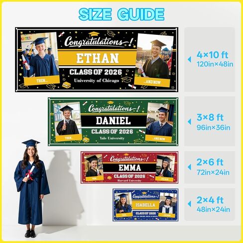 Custom Vinyl Banner 2026 Graduation Decorations, Personalized Grad Backdrop with Name & School Colors for High School or College Outdoor Party, 4 Size 2Photos in Saudi Arabia
