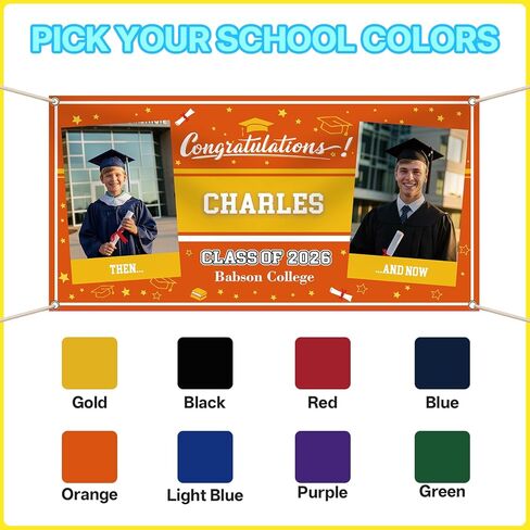 Custom Vinyl Banner 2026 Graduation Decorations, Personalized Grad Backdrop with Name & School Colors for High School or College Outdoor Party, 4 Size 2Photos in Saudi Arabia
