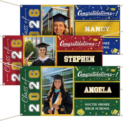 Custom Vinyl Banner 2026 Graduation Decorations, Personalized Grad Backdrop with Name & School Colors for High School or College Outdoor Party, 4 Size 2Photos in Saudi Arabia