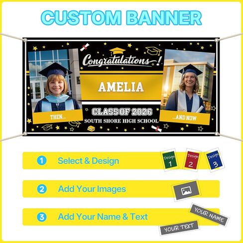 Custom Vinyl Banner 2026 Graduation Decorations, Personalized Grad Backdrop with Name & School Colors for High School or College Outdoor Party, 4 Size 2Photos in Saudi Arabia