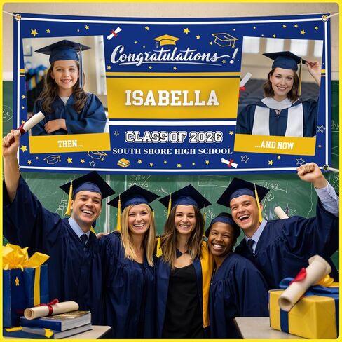 Custom Vinyl Banner 2026 Graduation Decorations, Personalized Grad Backdrop with Name & School Colors for High School or College Outdoor Party, 4 Size 2Photos in Saudi Arabia