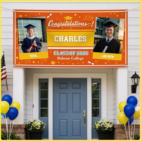 Custom Vinyl Banner 2026 Graduation Decorations, Personalized Grad Backdrop with Name & School Colors for High School or College Outdoor Party, 4 Size 2Photos in Saudi Arabia