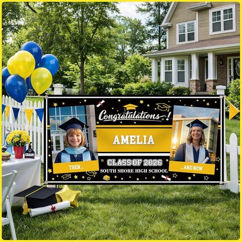 Custom Vinyl Banner 2026 Graduation Decorations, Personalized Grad Backdrop with Name & School Colors for High School or College Outdoor Party, 4 Size 2Photos in Saudi Arabia