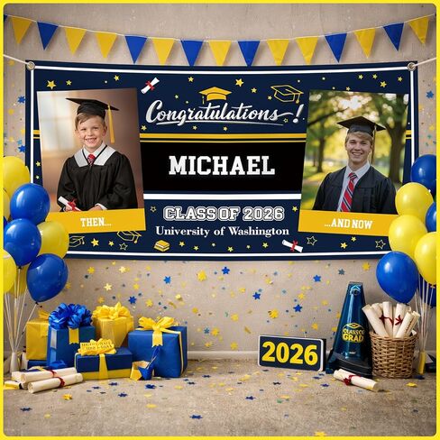 Custom Vinyl Banner 2026 Graduation Decorations, Personalized Grad Backdrop with Name & School Colors for High School or College Outdoor Party, 4 Size 2Photos in Saudi Arabia