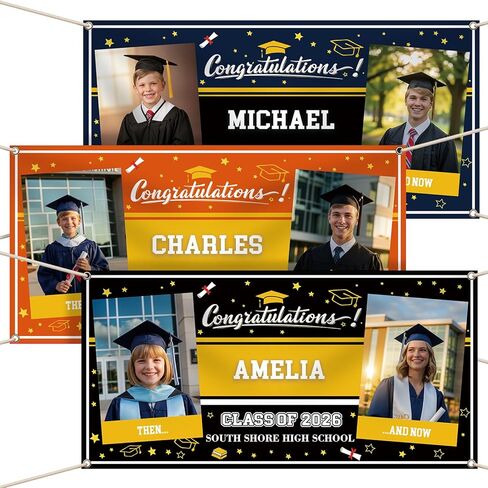 Custom Vinyl Banner 2026 Graduation Decorations, Personalized Grad Backdrop with Name & School Colors for High School or College Outdoor Party, 4 Size 2Photos in Saudi Arabia