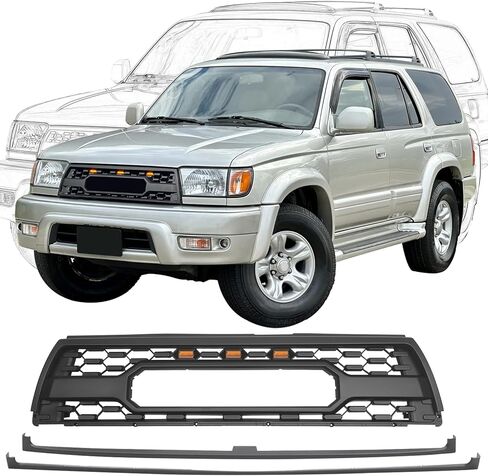 مجموعة الشبكة متوافقة مع 2010-2013 4Runner Limited / SR5 / Trail Sport Utility 4 أبواب، شواية المصد العلوي الأمامي مع أضواء وحروف، قالب أسود غير لامع in Kuwait