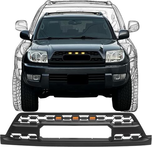 مجموعة الشبكة متوافقة مع 2010-2013 4Runner Limited / SR5 / Trail Sport Utility 4 أبواب، شواية المصد العلوي الأمامي مع أضواء وحروف، قالب أسود غير لامع in Kuwait