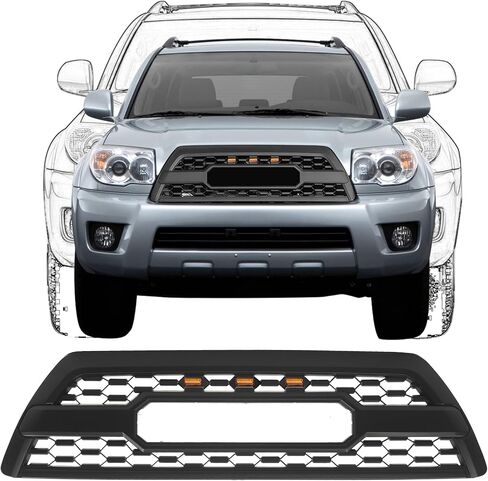 مجموعة الشبكة متوافقة مع 2010-2013 4Runner Limited / SR5 / Trail Sport Utility 4 أبواب، شواية المصد العلوي الأمامي مع أضواء وحروف، قالب أسود غير لامع in Kuwait