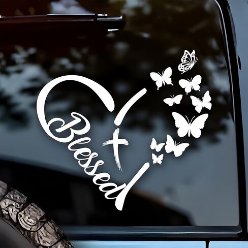 Blessed Car Decal Funny Butterfly, Heart Cute, Christian Sticker for Car Window Bumper Truck Bible Verse, Pray Decals Vinyl Waterproof 6 Inches Car Accessories Stickers Gift for Mom Dad Friend in Saudi Arabia
