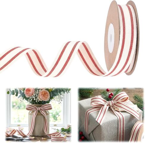 5/8 Inch × 10 Yard Red Natural Cotton Ribbon for Crafting Sewing, Herringbone Twill Tape Ribbon Bows Accessories for Gift Wrapping Bow Making in Saudi Arabia