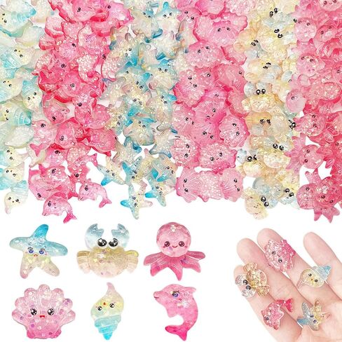 JINDUODUO 60 Pcs Flatback Resin Charms for Crafts, Cute Slime Charms Bulk DIY Craft Making Kit, Flat Back Mixed Charms for Slime (Ocean) in Saudi Arabia
