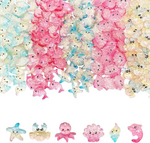 JINDUODUO 60 Pcs Flatback Resin Charms for Crafts, Cute Slime Charms Bulk DIY Craft Making Kit, Flat Back Mixed Charms for Slime (Ocean) in Saudi Arabia