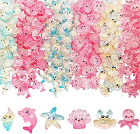 JINDUODUO 60 Pcs Flatback Resin Charms for Crafts, Cute Slime Charms Bulk DIY Craft Making Kit, Flat Back Mixed Charms for Slime (Ocean) in Saudi Arabia