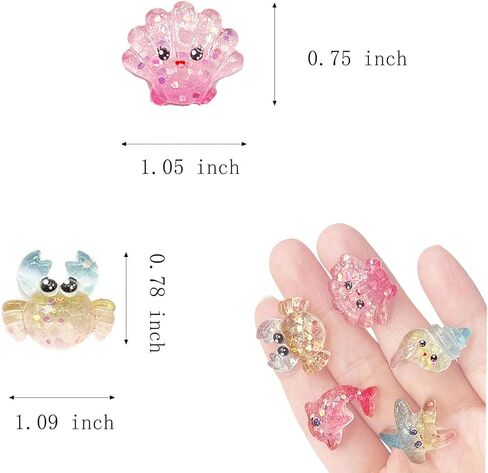 JINDUODUO 60 Pcs Flatback Resin Charms for Crafts, Cute Slime Charms Bulk DIY Craft Making Kit, Flat Back Mixed Charms for Slime (Ocean) in Saudi Arabia