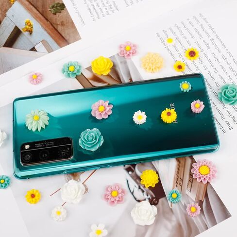 BENBO 44 Pcs Flatback Resin Daisy Peony Flower Flatback Charms Resin Undrilled Daisy Embellishments for Adults, Random Floral Decor with Box for Phone Case Hairpin Scrapbooking Jewelry Making in Kuwait