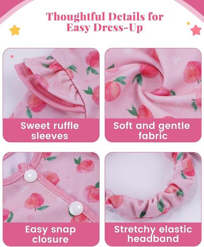BABESIDE Reborn Baby Doll Clothes for 17-22 Inch Dolls, 2 Pcs Baby Doll Clothes Set with Footed Romper and Matching Bow Headband, Pink Peach Doll Outfit Accessories for Pretend Play, Ages 3+ in Kuwait
