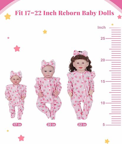 BABESIDE Reborn Baby Doll Clothes for 17-22 Inch Dolls, 2 Pcs Baby Doll Clothes Set with Footed Romper and Matching Bow Headband, Pink Peach Doll Outfit Accessories for Pretend Play, Ages 3+ in Kuwait