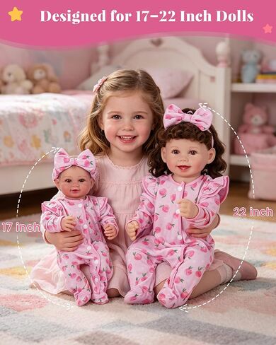 BABESIDE Reborn Baby Doll Clothes for 17-22 Inch Dolls, 2 Pcs Baby Doll Clothes Set with Footed Romper and Matching Bow Headband, Pink Peach Doll Outfit Accessories for Pretend Play, Ages 3+ in Kuwait