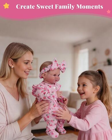 BABESIDE Reborn Baby Doll Clothes for 17-22 Inch Dolls, 2 Pcs Baby Doll Clothes Set with Footed Romper and Matching Bow Headband, Pink Peach Doll Outfit Accessories for Pretend Play, Ages 3+ in Kuwait