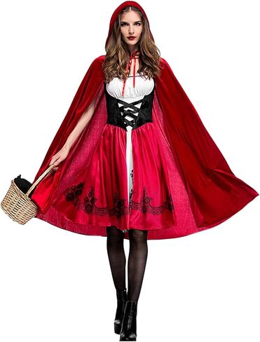 little red devil riding hood costume women, Christmas Halloween Party Dress with Cape Adult cosplay in Saudi Arabia