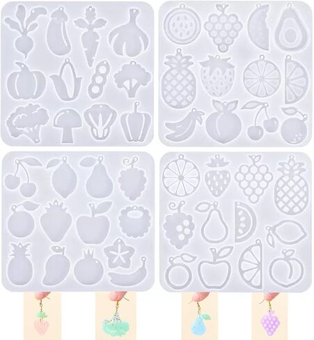 4 Piece Resin Earring Molds for DIY Jewelry Making Includes 49 Fruit Shaped Resin Molds with Holes for Keychains Earrings Necklaces Pendants Craft Supplies Perfect for Artistic Gifts in Saudi Arabia