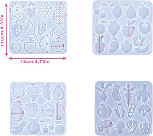 4 Piece Resin Earring Molds for DIY Jewelry Making Includes 49 Fruit Shaped Resin Molds with Holes for Keychains Earrings Necklaces Pendants Craft Supplies Perfect for Artistic Gifts in Saudi Arabia