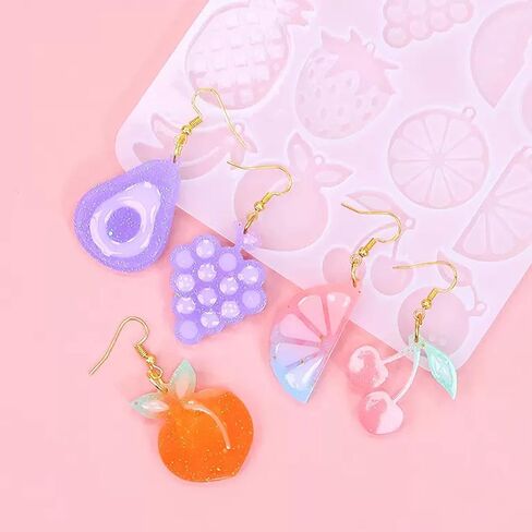 4 Piece Resin Earring Molds for DIY Jewelry Making Includes 49 Fruit Shaped Resin Molds with Holes for Keychains Earrings Necklaces Pendants Craft Supplies Perfect for Artistic Gifts in Saudi Arabia