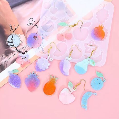 4 Piece Resin Earring Molds for DIY Jewelry Making Includes 49 Fruit Shaped Resin Molds with Holes for Keychains Earrings Necklaces Pendants Craft Supplies Perfect for Artistic Gifts in Saudi Arabia