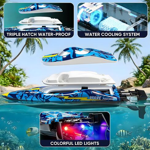 16 Inch High-Speed Brushless RC Boat for Adults & Kids, 40+ KPH Large Fast Remote Control Boat for Pools, Lakes & Rivers, with LED Lights, Waterproof Design, Auto Flip and 2*1500mAh Batteries in Saudi Arabia