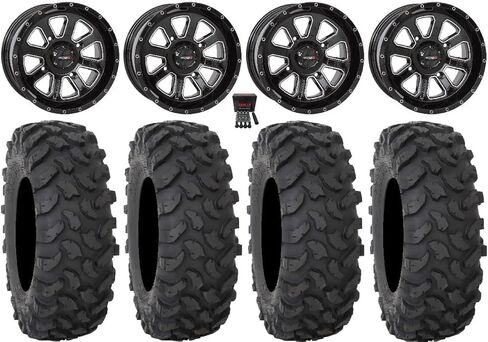 Bundle - 9 Items: System 3 ST-4 Black 14" Wheels 32" XTR370 Tires [4x137 Bolt Pattern 12mmx1.25 Lug Kit] in Kuwait