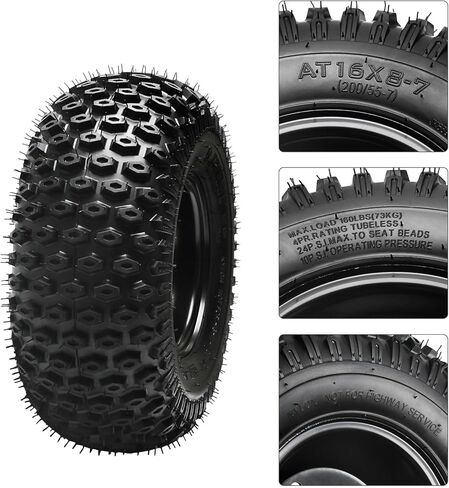 16x8-7 16x8x7 ATV Go Kart Wheel Tire and Rim 4 Stud, Knobby Tires 4PR, 200/55-7 Tubeless Tire Wheel All Terrain for Dune Buggy Quad Bike Lawn Mower - 2pcs in Saudi Arabia