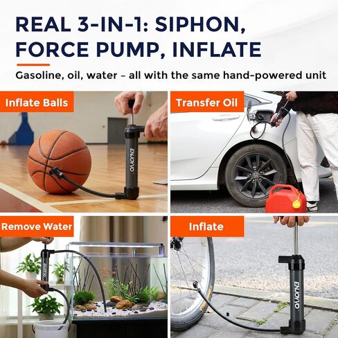 Manual Multi-Use Transfer Pump - 3-in-1 Siphon, Forced Liquid & Air Inflator Pump for Gasoline, Diesel, Oil - No Electricity Needed, 6-8L/min Fast Flow with 51" Extended Hose in Saudi Arabia