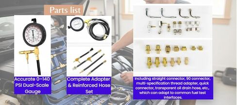Fuel Injection Pressure Tester Kit 0-140 PSI, Universal Fuel Pump Pressure Gauge Set with Quick Release Valve, Reinforced Hoses & Multi-Size Adapters for Gasoline Engine Diagnostic ((TU-443Red)) in Saudi Arabia