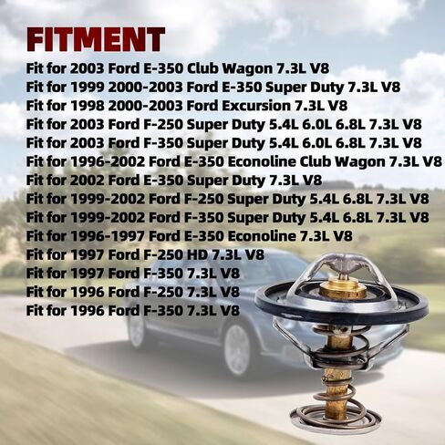 منظم حرارة سائل تبريد المحرك متوافق مع 1996-2003 Ford E-350 Super Duty Club Wago Excursion F-350 Super Duty F-250 HD Super Duty Econoline 5.4L 6.8L 7.3L V8 88 درجة مئوية in Kuwait