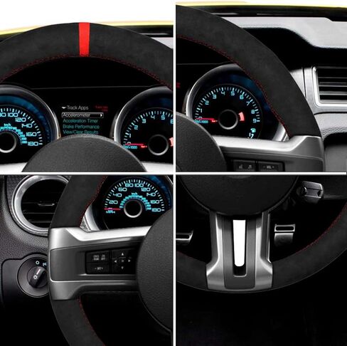 غطاء عجلة قيادة السيارة لسيارة Ford Mustang 2013 Coupe 2011 Base Model Mustang Gt Premium Cs 2014 المكشوفة V6 Grabber Stampede Edition أسود قصير من جلد الغزال القطيفة مخصص بغرز يدوية in Kuwait