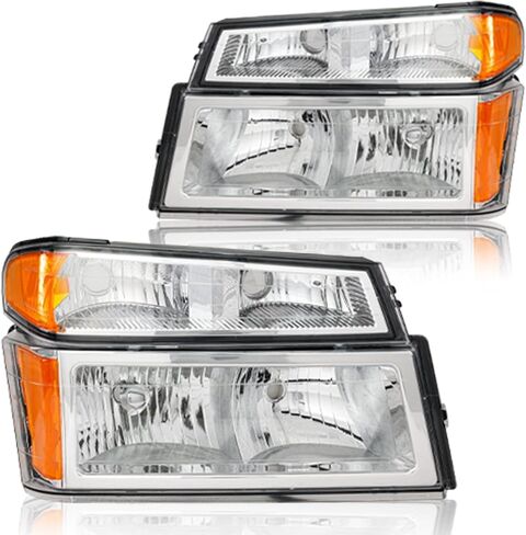 Headlight Assembly for 2004-2012 Chevy Colorado/GMC Canyon Pair of Driver Left & Passenger Right Side Replacement Bumper Lamp Set 15147930 Chrome Housing Amber Reflector in Saudi Arabia