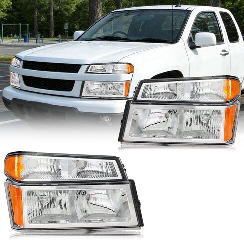 Headlight Assembly for 2004-2012 Chevy Colorado/GMC Canyon Pair of Driver Left & Passenger Right Side Replacement Bumper Lamp Set 15147930 Chrome Housing Amber Reflector in Saudi Arabia