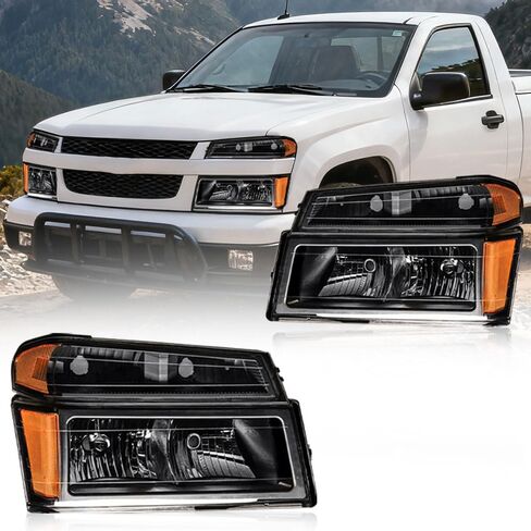 Headlight Assembly for 2004-2012 Chevy Colorado/GMC Canyon Pair of Driver Left & Passenger Right Side Replacement Bumper Lamp Set 15147930 Chrome Housing Amber Reflector in Saudi Arabia